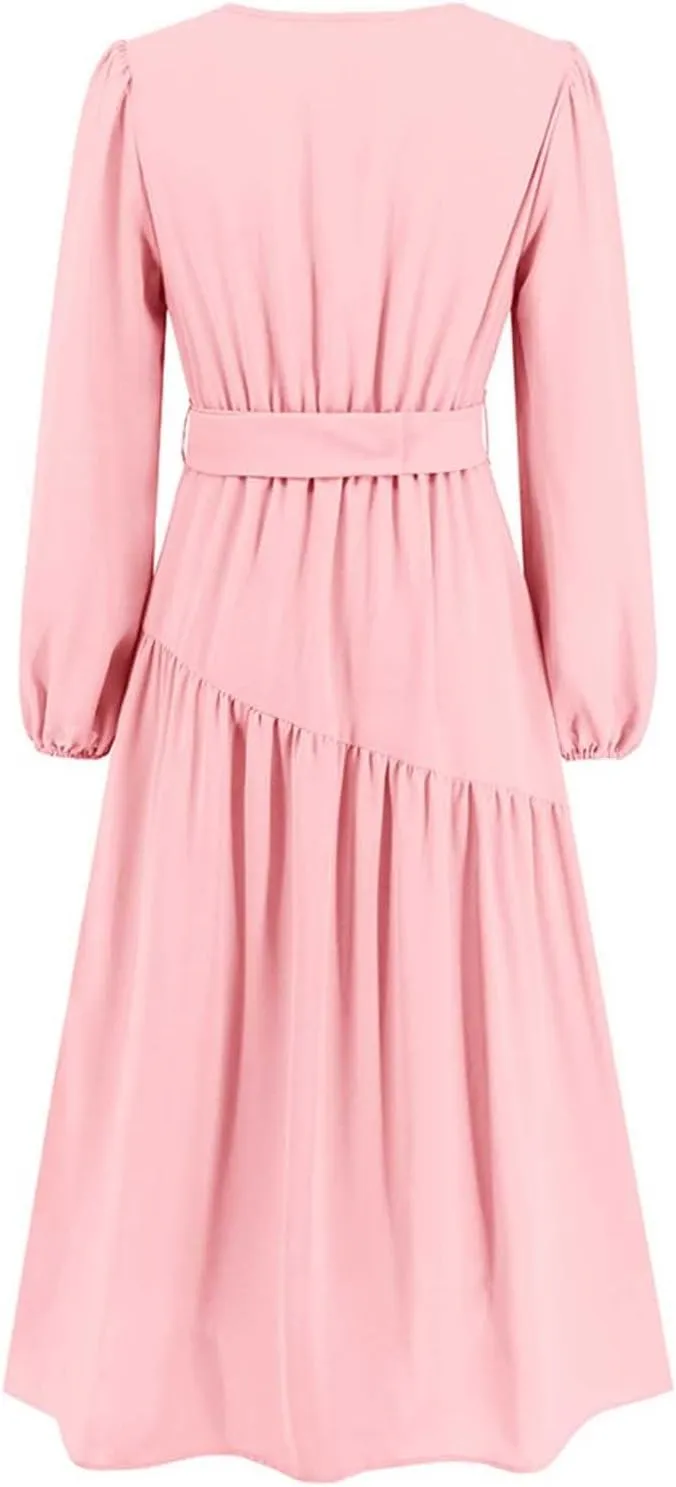 Prom Dresses for Women 2024 Elegant Long Sleeve V Neck Plain Empire Waist Fashion Maxi Dress Semi Formal Party Dress