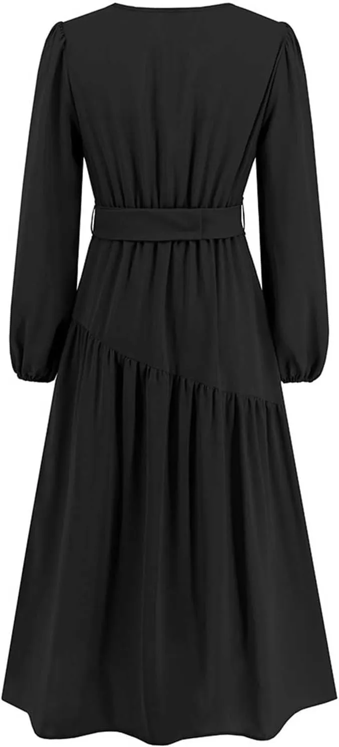 Prom Dresses for Women 2024 Elegant Long Sleeve V Neck Plain Empire Waist Fashion Maxi Dress Semi Formal Party Dress