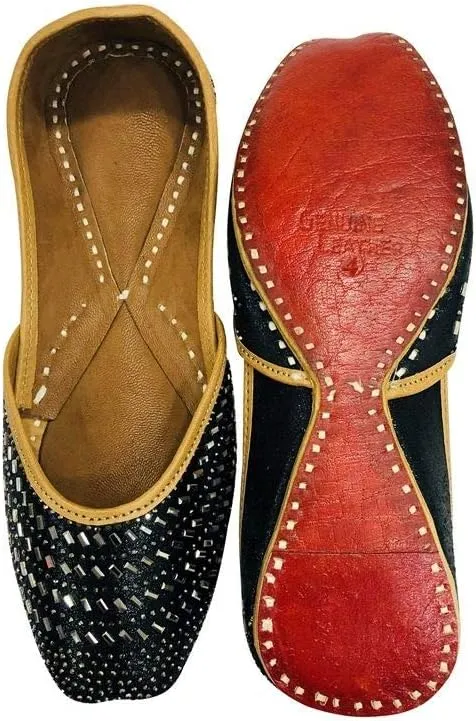 Punjabi Black Jutti for Women Wedding Sandals Bridal Shoes Party Shoes Indian Shoes Flat Mojari