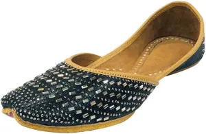 Punjabi Black Jutti for Women Wedding Sandals Bridal Shoes Party Shoes Indian Shoes Flat Mojari