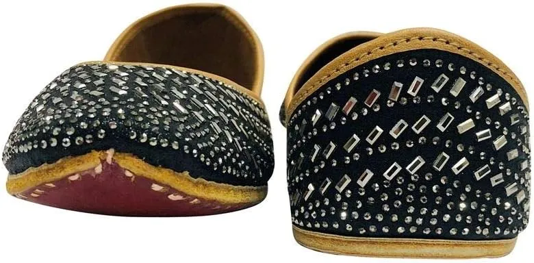 Punjabi Black Jutti for Women Wedding Sandals Bridal Shoes Party Shoes Indian Shoes Flat Mojari