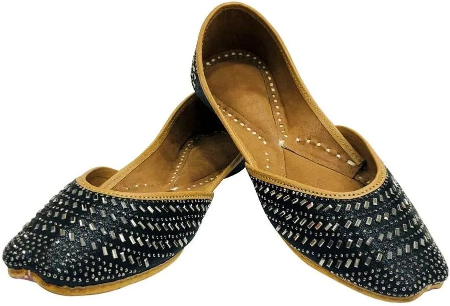 Punjabi Black Jutti for Women Wedding Sandals Bridal Shoes Party Shoes Indian Shoes Flat Mojari