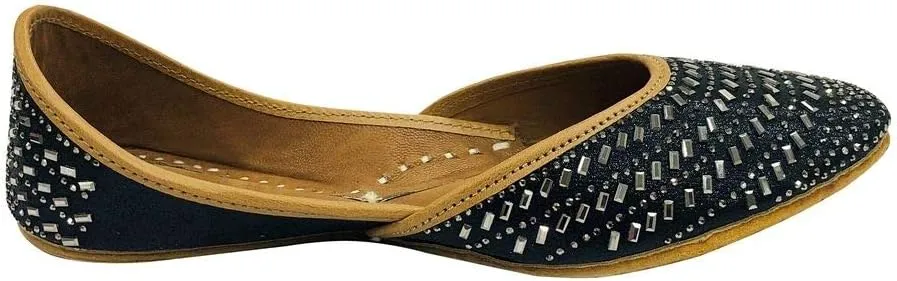 Punjabi Black Jutti for Women Wedding Sandals Bridal Shoes Party Shoes Indian Shoes Flat Mojari