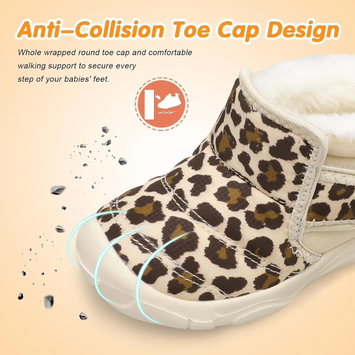 QFH Baby Boys Girls Winter Warm Shoes Cozy Fleece Snow Boots Toddler Non-Slip Walking Shoes Infant Outdoor Water Resistance Faux Fur Booties