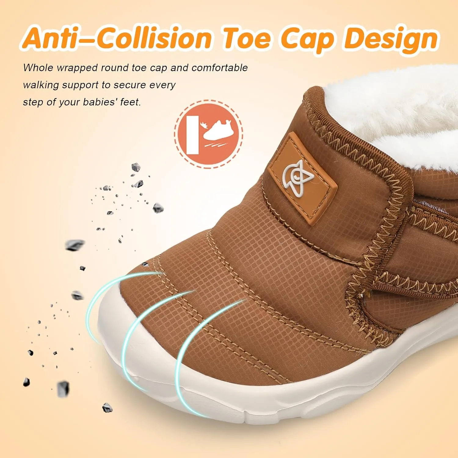QFH Baby Boys Girls Winter Warm Shoes Cozy Fleece Snow Boots Toddler Non-Slip Walking Shoes Infant Outdoor Water Resistance Faux Fur Booties