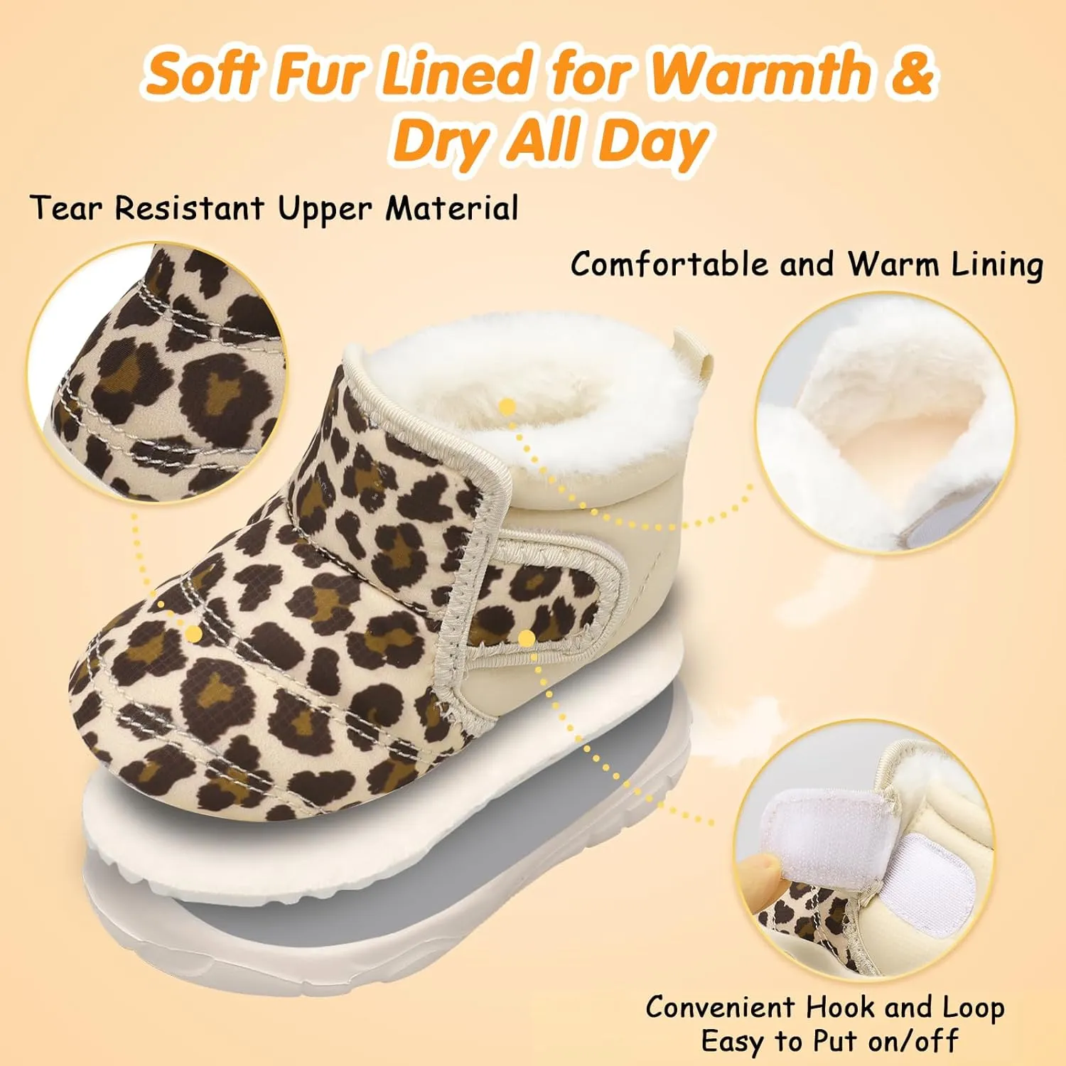 QFH Baby Boys Girls Winter Warm Shoes Cozy Fleece Snow Boots Toddler Non-Slip Walking Shoes Infant Outdoor Water Resistance Faux Fur Booties