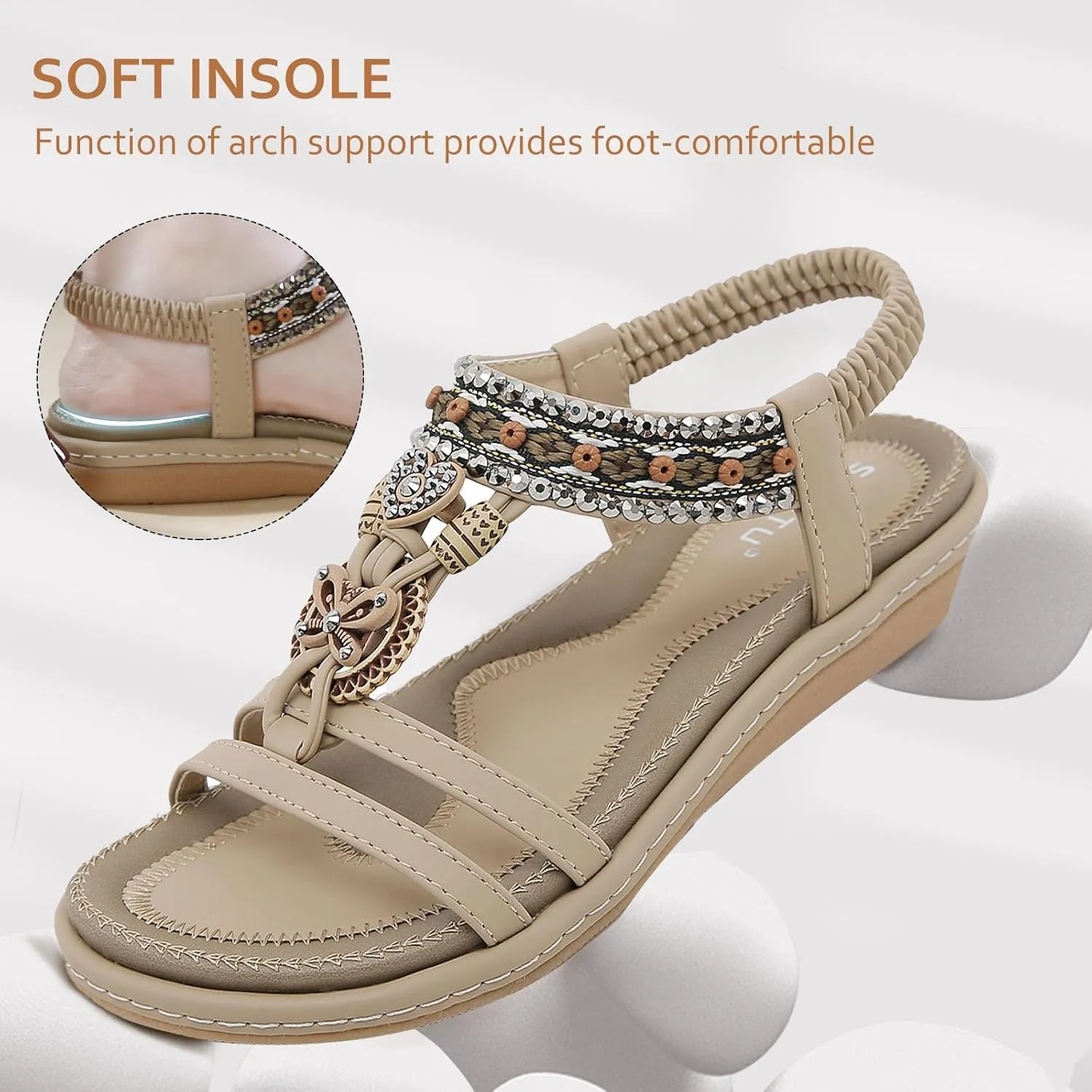 Qiucdzi Flat Sandals for Women Fashion Summer Comfortable Slip-on Casual Beach Shoes Dress Strap Elastic Sandals for lady