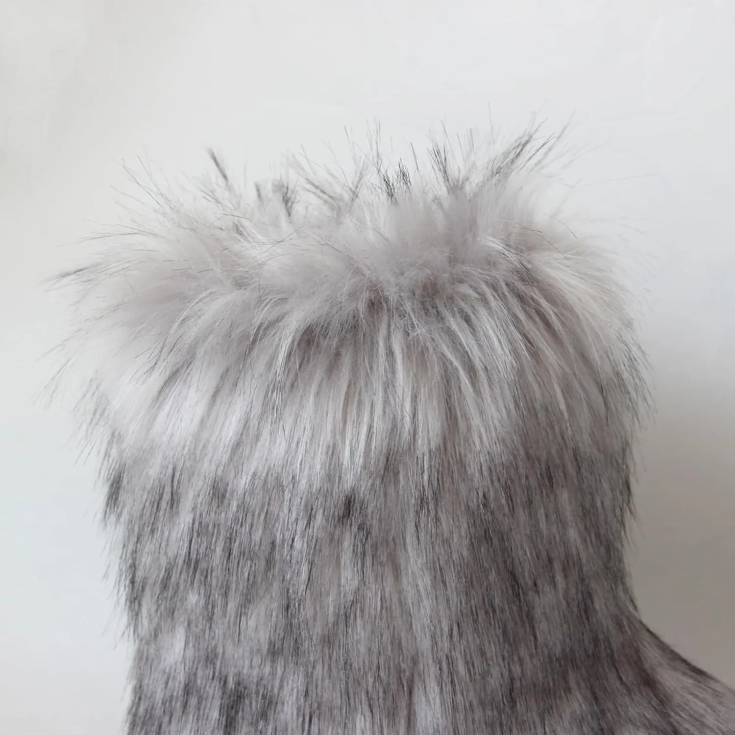 QMFUR Women's Furry Faux Fur Boots Fuzzy Fluffy Mid Calf Snow Boots Suede Warm Fur Lined Booties Flat Fashion Boots