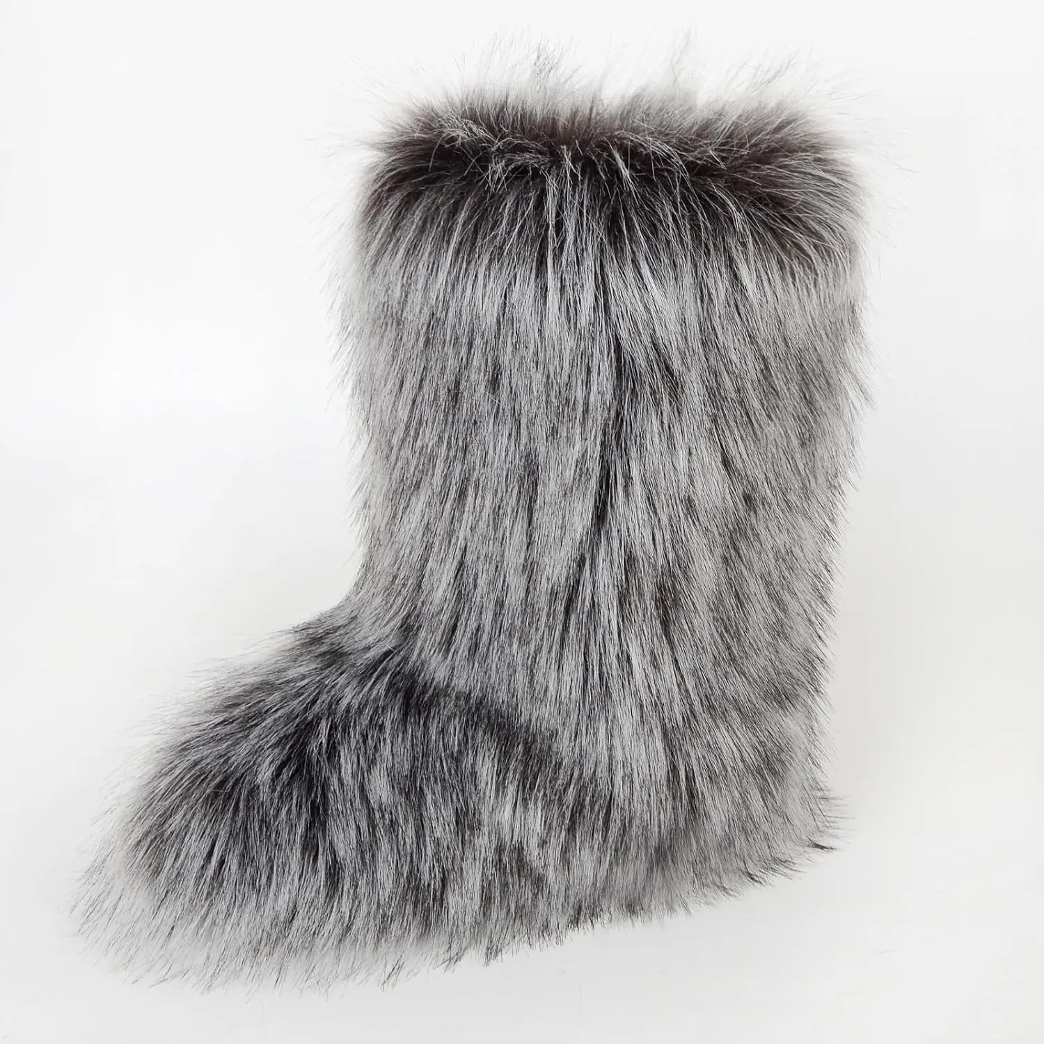 QMFUR Women's Furry Faux Fur Boots Fuzzy Fluffy Mid Calf Snow Boots Suede Warm Fur Lined Booties Flat Fashion Boots