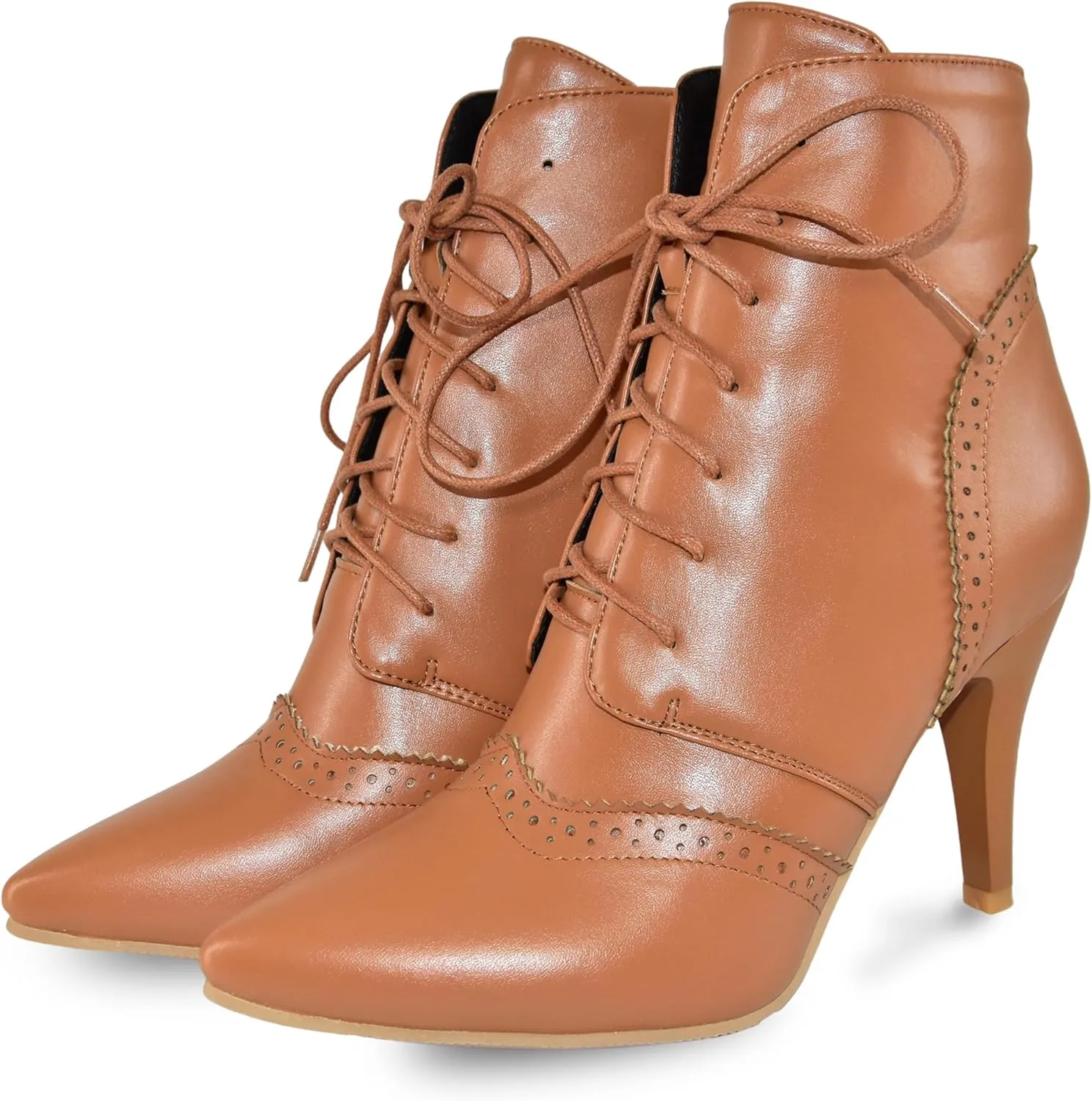 Quimeir Womens Stiletto Ankle Boots Pointed Toe Lace Up High Heel Booties