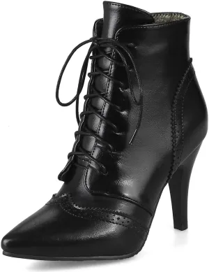 Quimeir Womens Stiletto Ankle Boots Pointed Toe Lace Up High Heel Booties