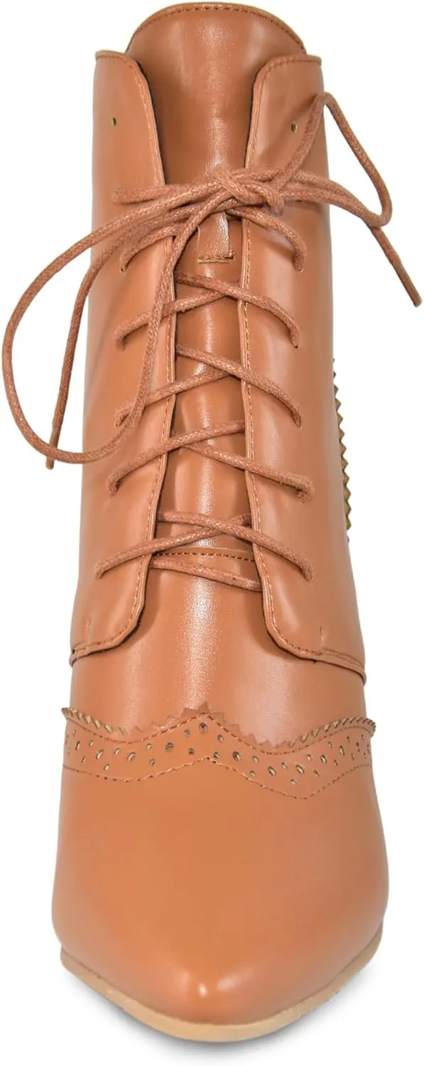 Quimeir Womens Stiletto Ankle Boots Pointed Toe Lace Up High Heel Booties