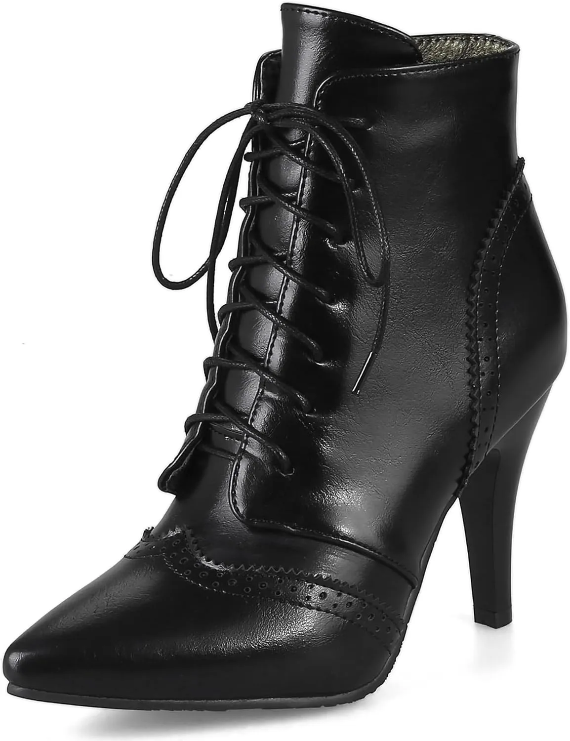 Quimeir Womens Stiletto Ankle Boots Pointed Toe Lace Up High Heel Booties
