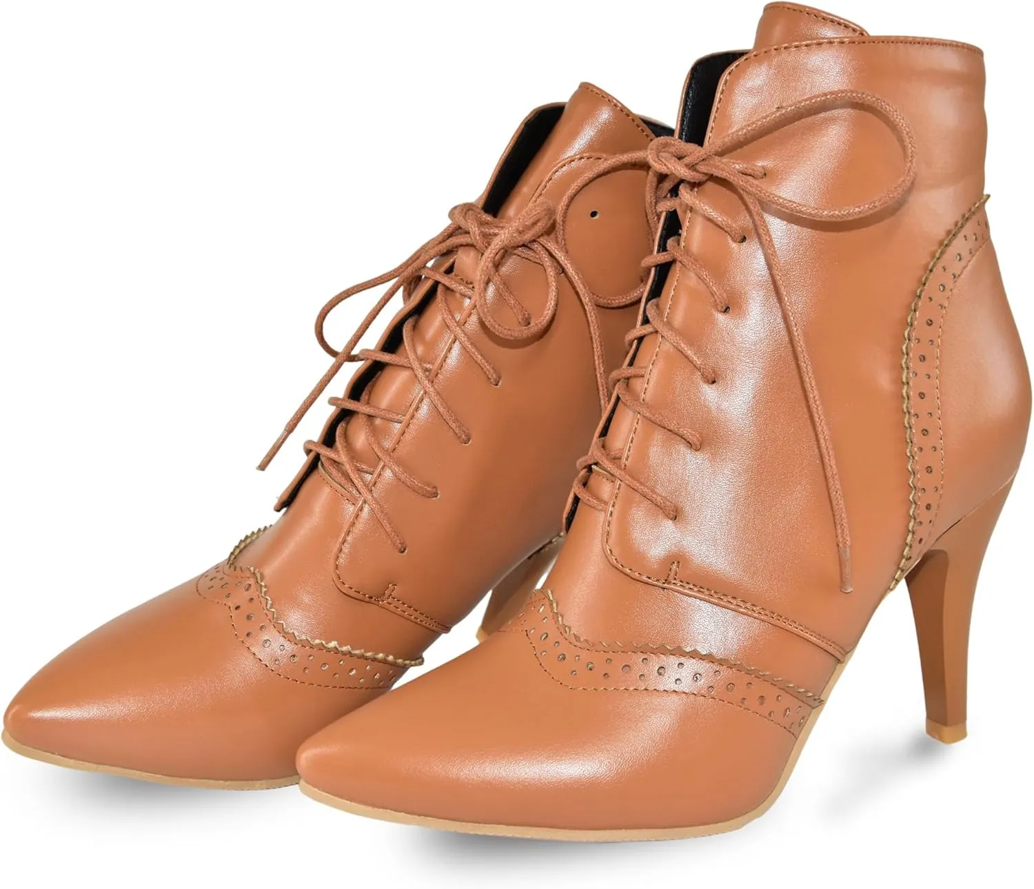Quimeir Womens Stiletto Ankle Boots Pointed Toe Lace Up High Heel Booties
