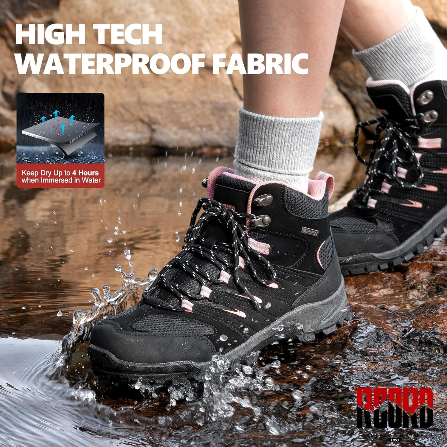 R CORD Hiking Boots Women Waterproof Womens Hiking Boots Comfortable Non-Slip Womens Hiking Shoes Walking Trekking Camping Tennis Sport Sneakers