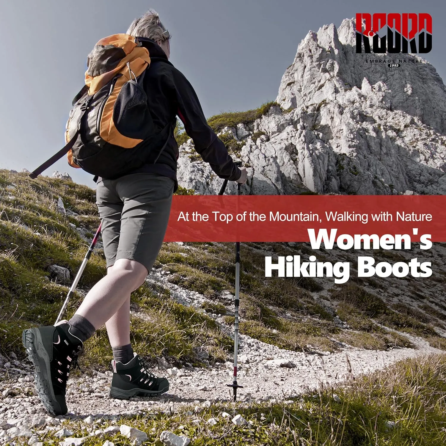 R CORD Hiking Boots Women Waterproof Womens Hiking Boots Comfortable Non-Slip Womens Hiking Shoes Walking Trekking Camping Tennis Sport Sneakers