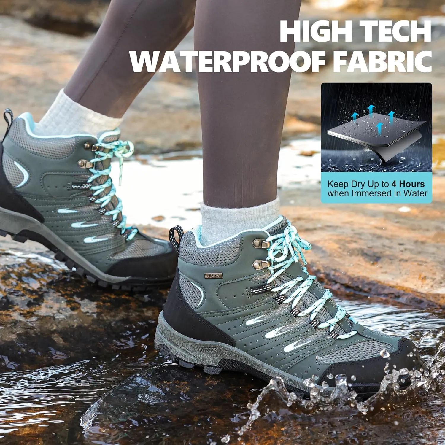 R CORD Hiking Boots Women Waterproof Womens Hiking Boots Comfortable Non-Slip Womens Hiking Shoes Walking Trekking Camping Tennis Sport Sneakers