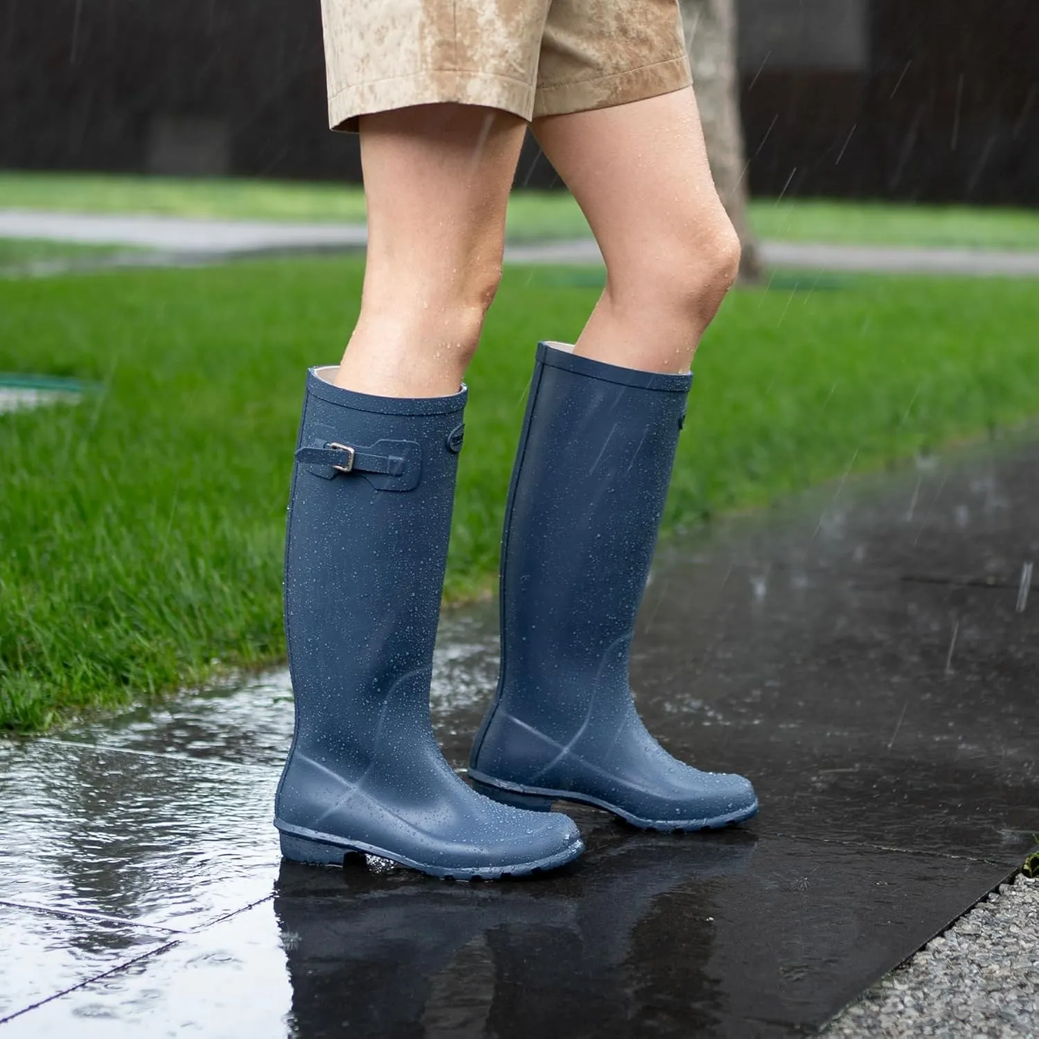 Rain Boots for Women Waterproof Rubber Boots Tall Knee High RainBoots Garden Boots Anti-Slip Wellington Rain Shoes