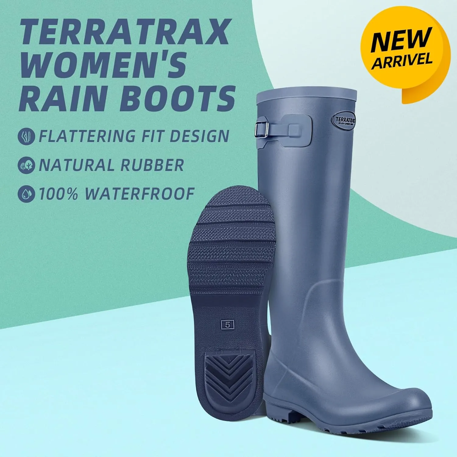 Rain Boots for Women Waterproof Rubber Boots Tall Knee High RainBoots Garden Boots Anti-Slip Wellington Rain Shoes