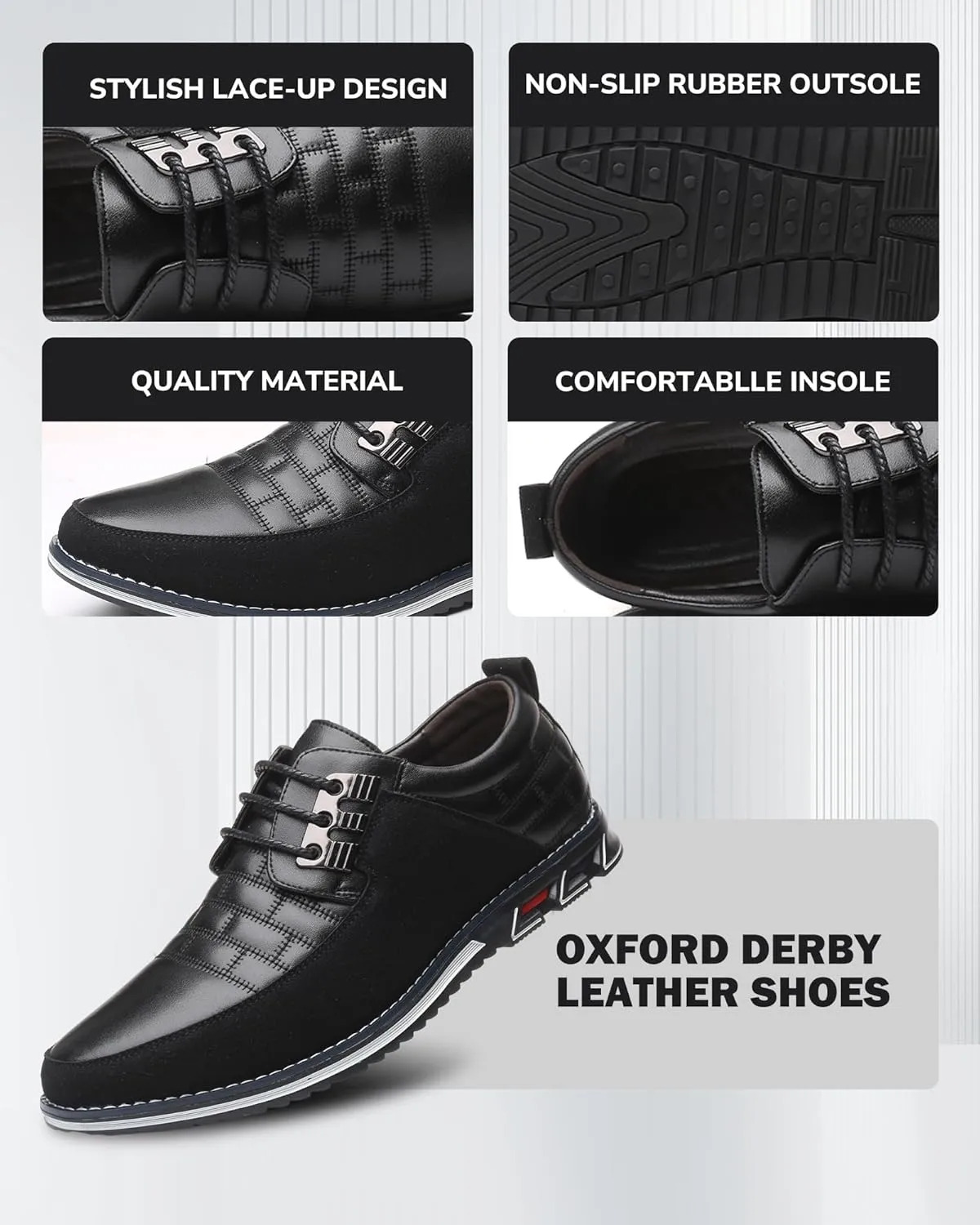 Recyphi Men’s Oxford Derby Orthopedic Leather Shoes Formal Luxury Business Dress Shoes Lace-up Walking Driving Loafers Dress Sneakers