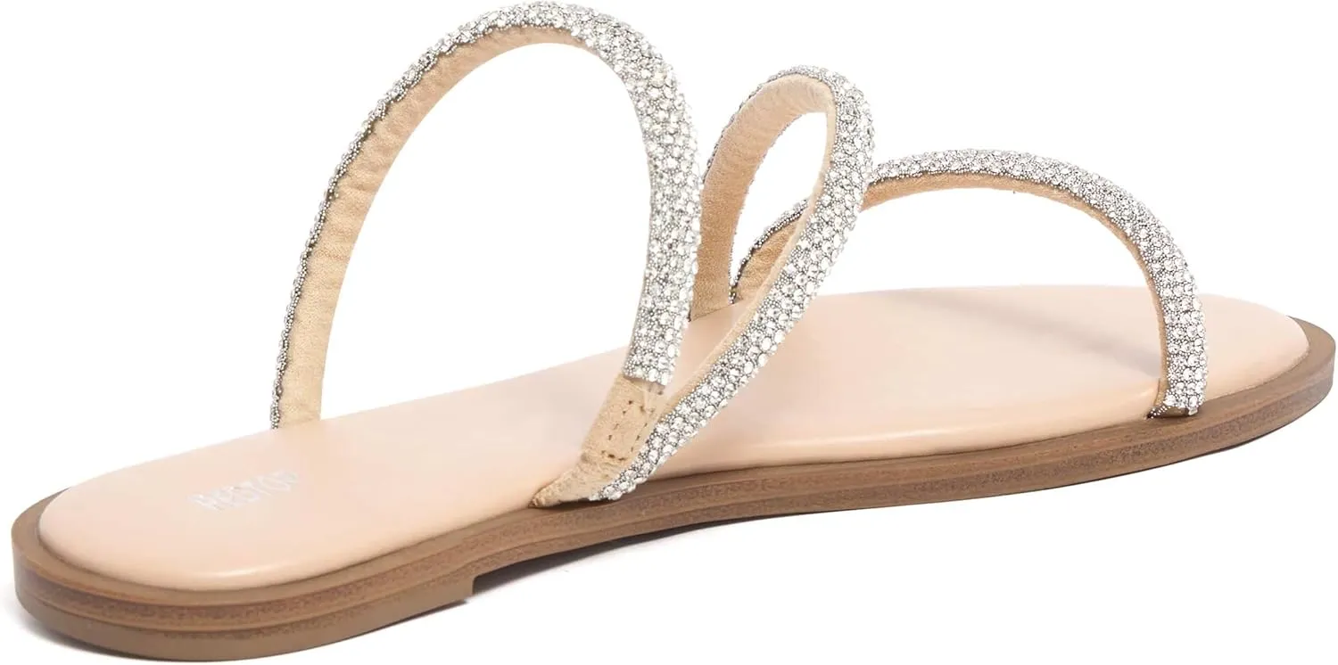 REDTOP Women's Rhinestone Flat Sandals Slip on Open Toe Memory Foam Sandals Slide Sandals for Women