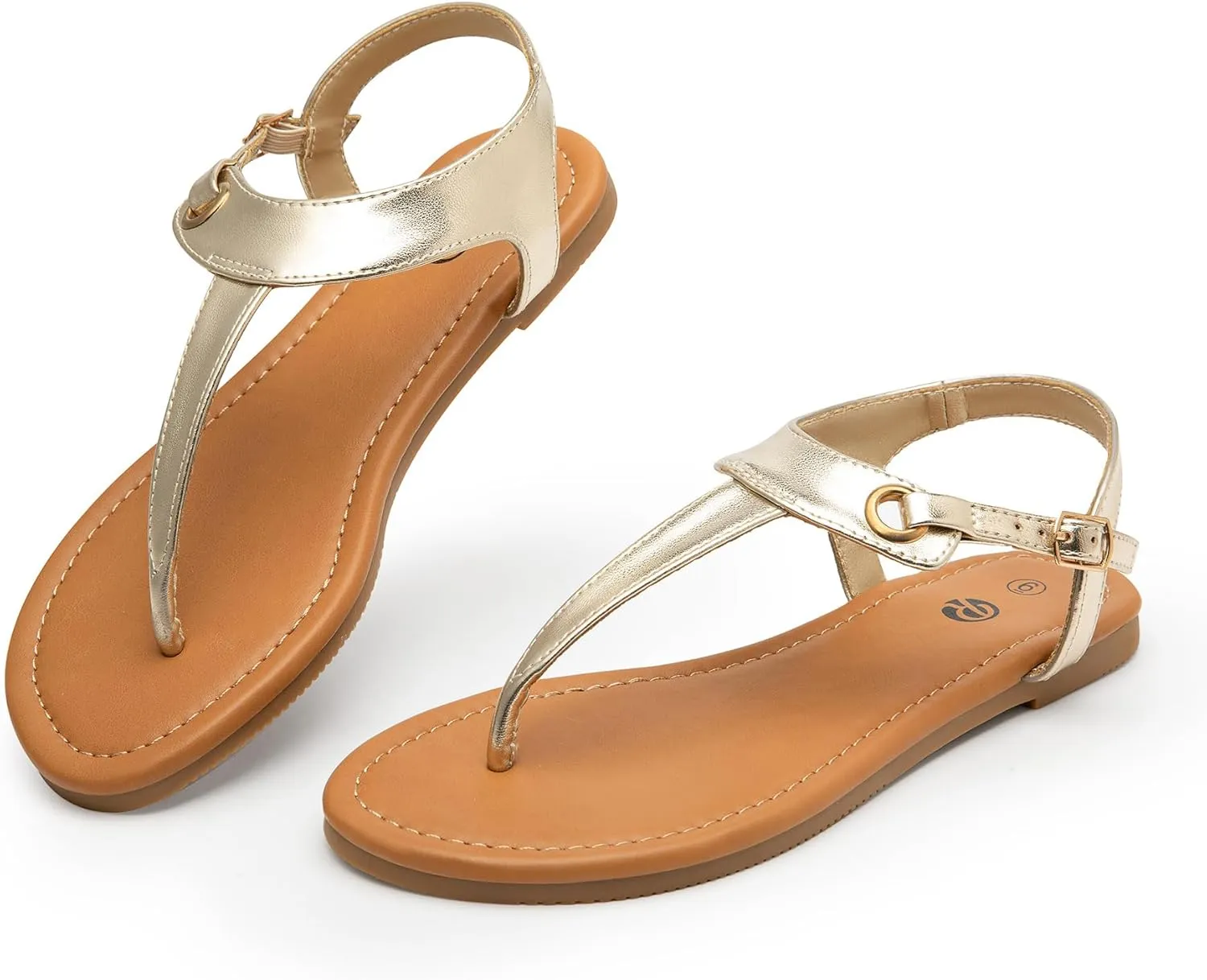 Rekayla Flat Thong Sandals with T-Strap and Adjustable Ankle Buckle for Women