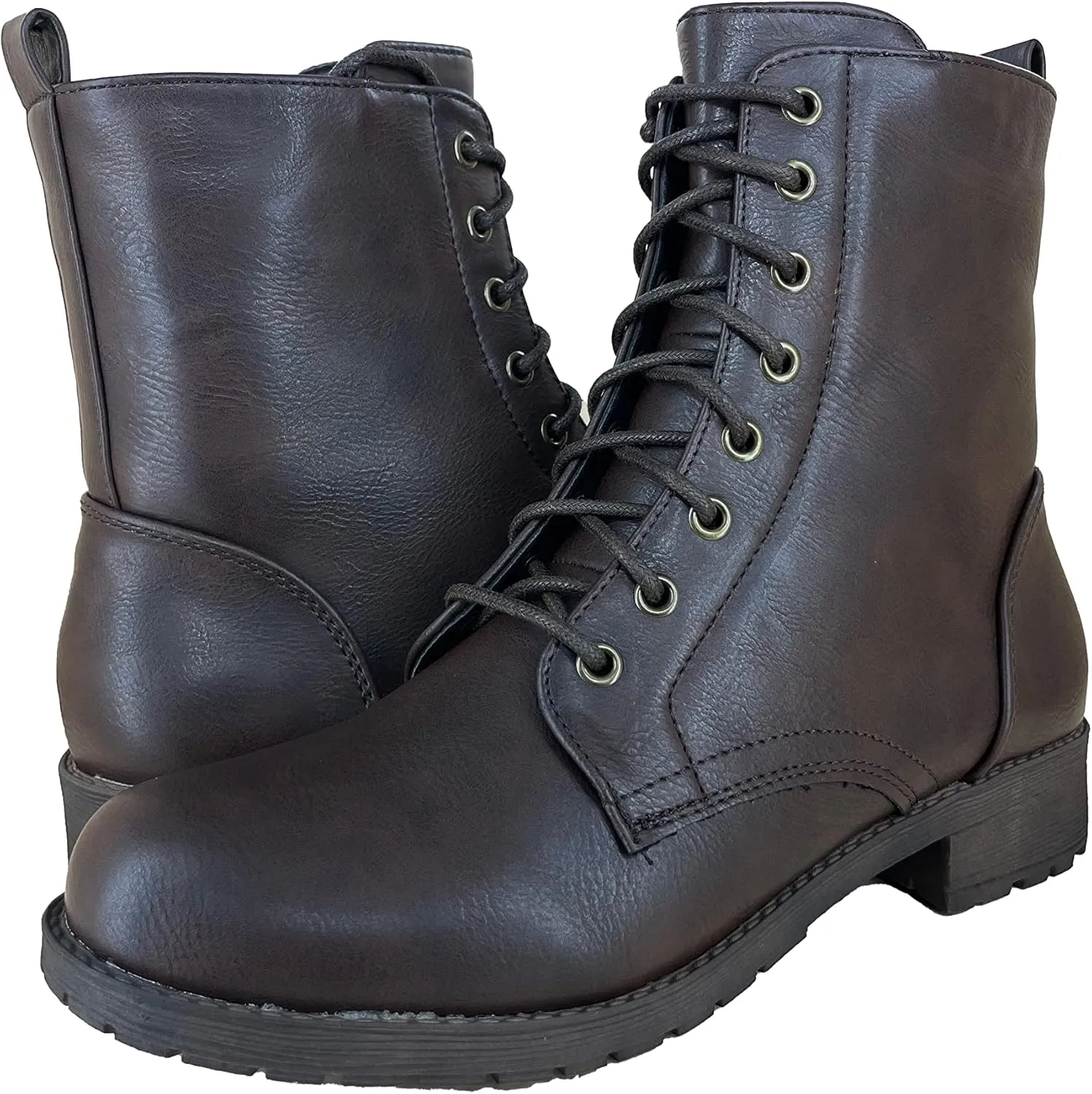 REVOL Women's Ankle Bootie Winter Lace up Mid Calf Military Combat Boots