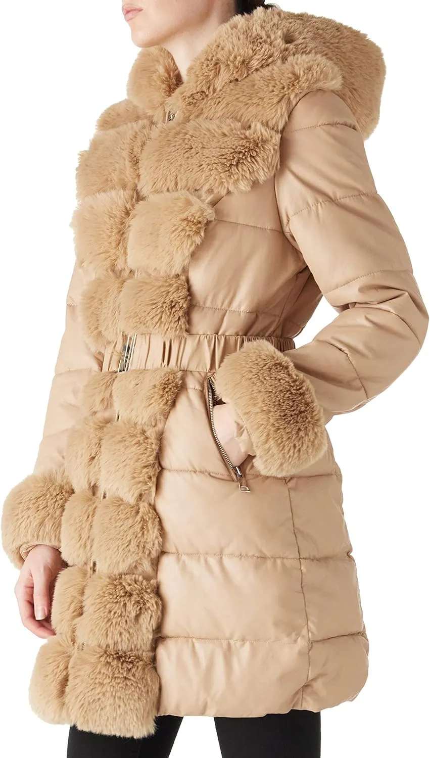 RISISSIDA Puffer Jacket Women Winter Fur Lined Coat with Long Fur Collar Hooded Cold-resistant, Warm Bubble Overcoat