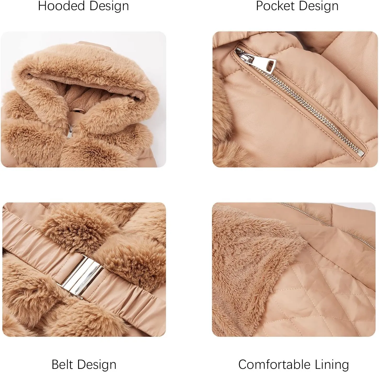 RISISSIDA Puffer Jacket Women Winter Fur Lined Coat with Long Fur Collar Hooded Cold-resistant, Warm Bubble Overcoat