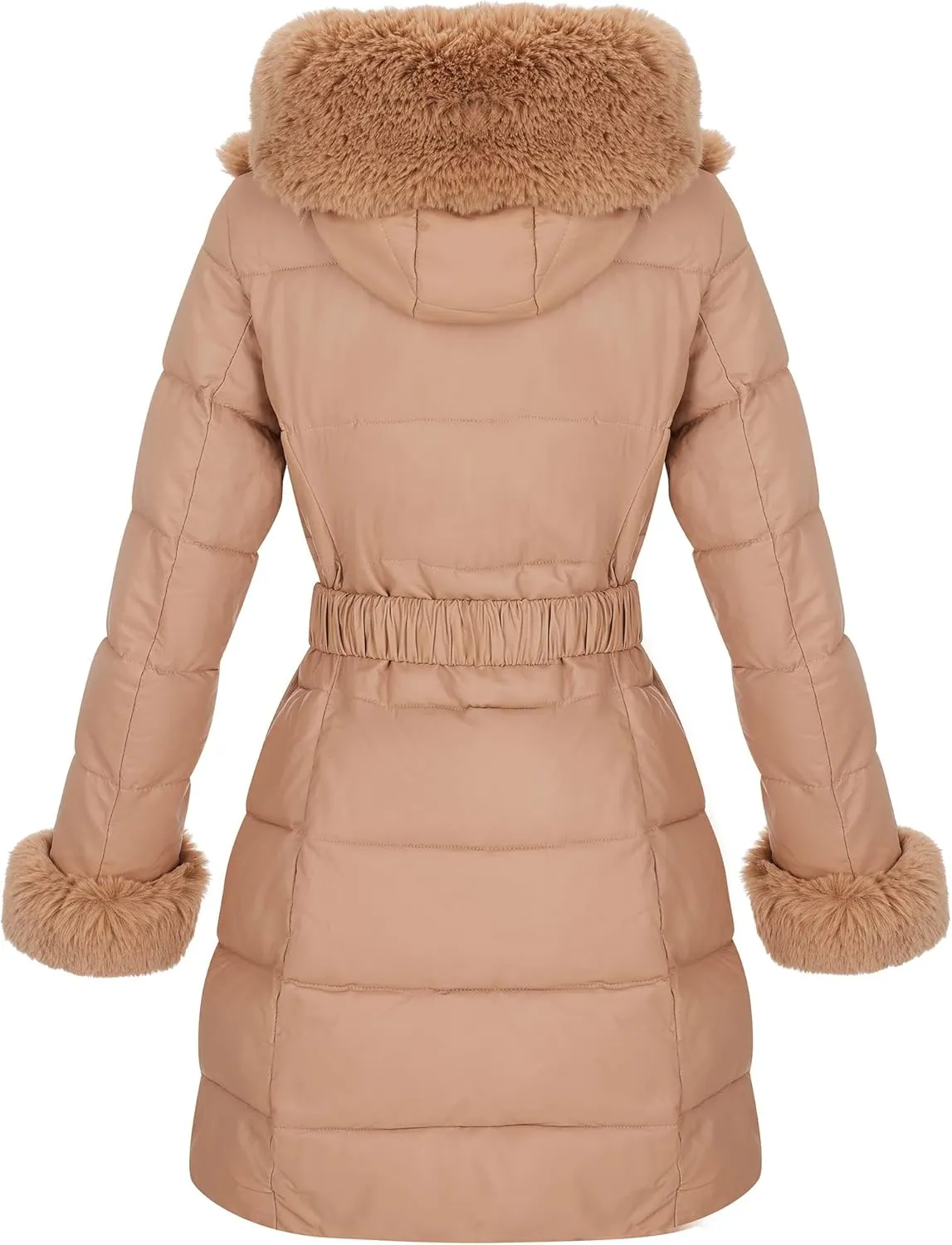 RISISSIDA Puffer Jacket Women Winter Fur Lined Coat with Long Fur Collar Hooded Cold-resistant, Warm Bubble Overcoat