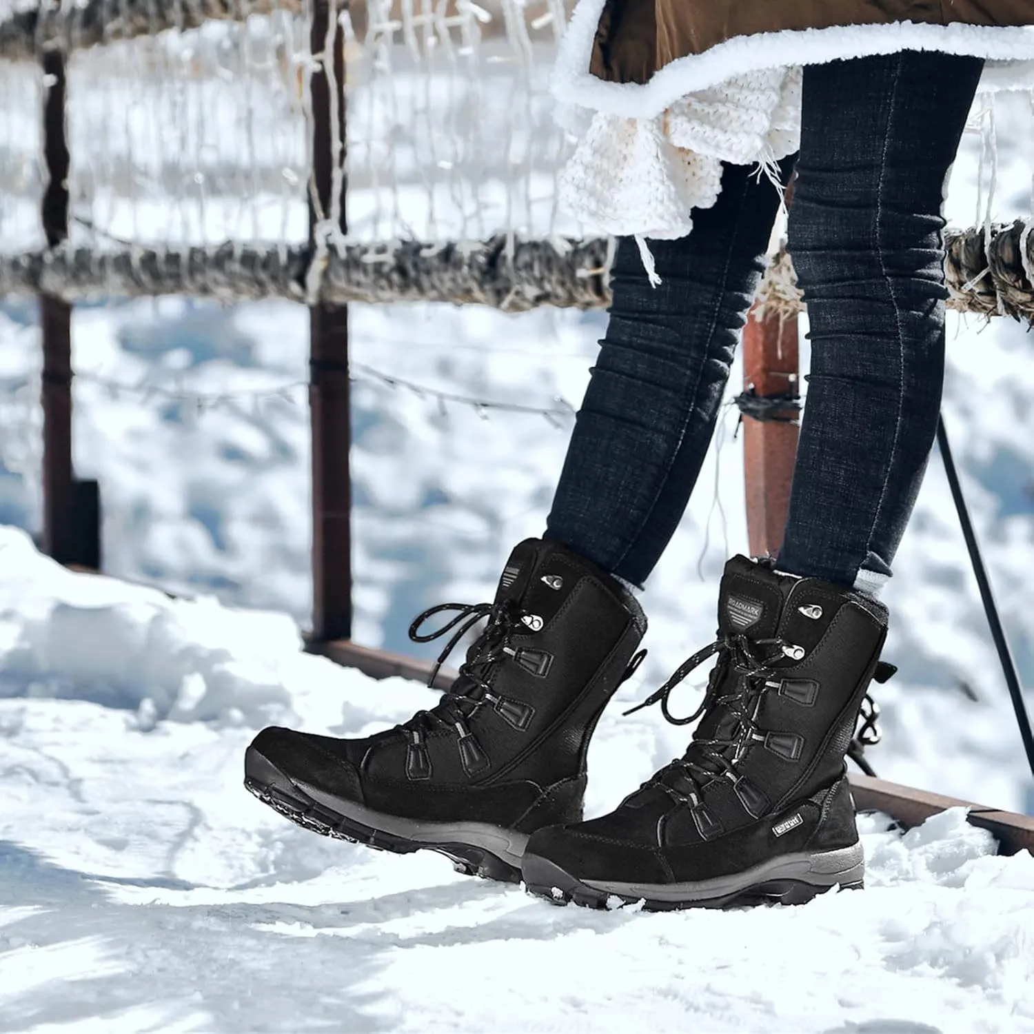 ROCKMARK Women's Waterproof Snow Boots Mid Calf Warm Winter Outdoor Footwear