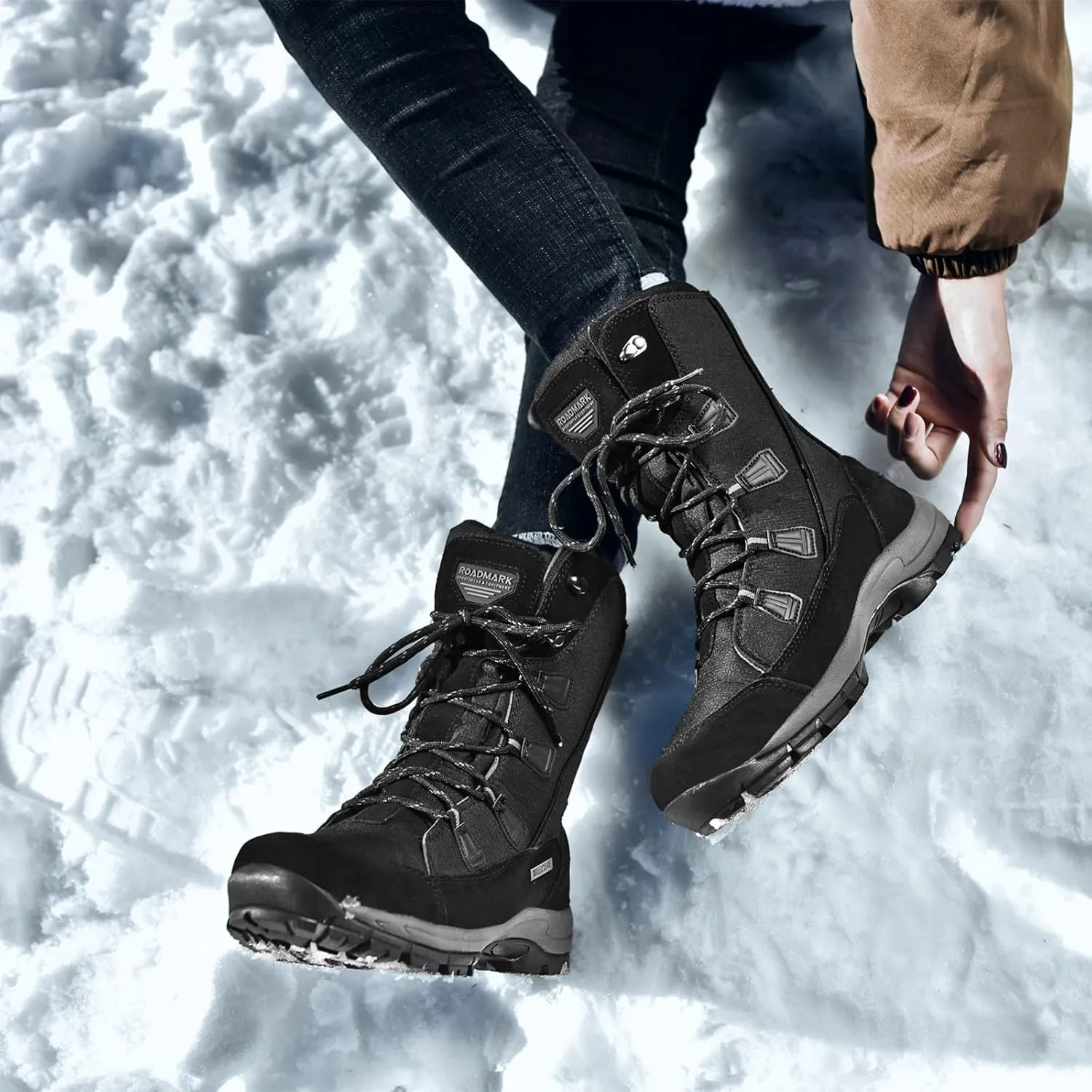 ROCKMARK Women's Waterproof Snow Boots Mid Calf Warm Winter Outdoor Footwear