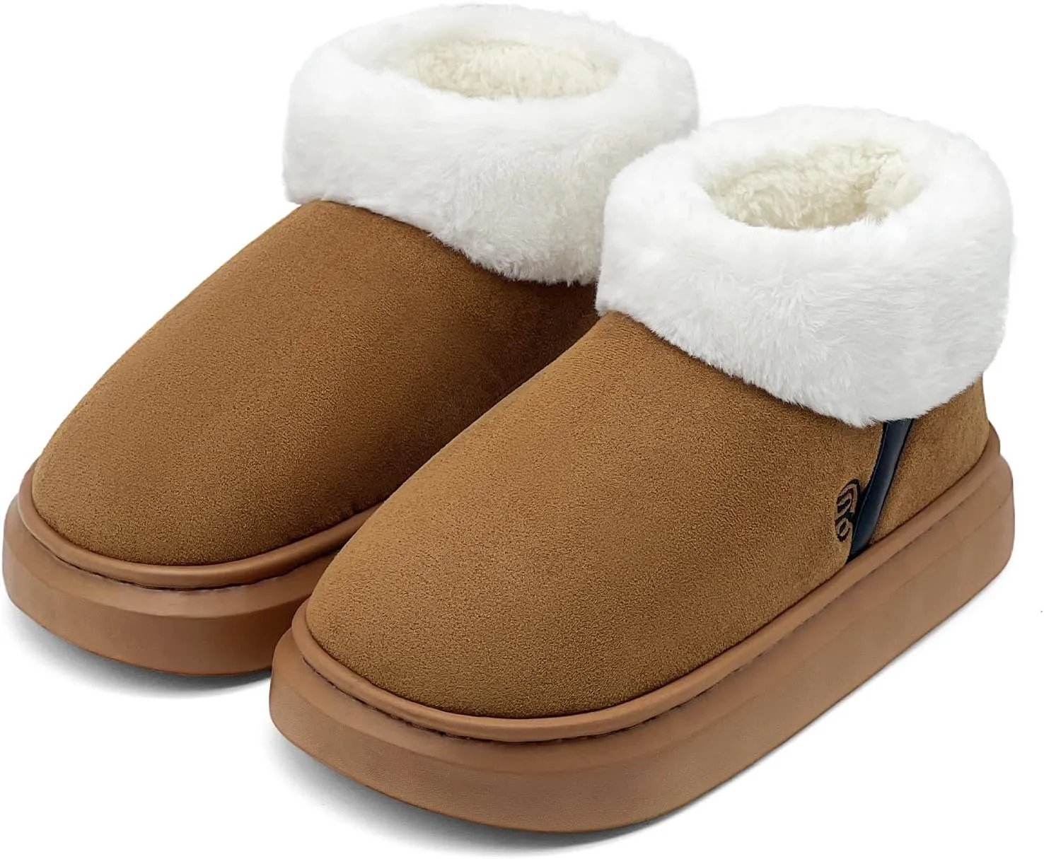 rosyclo Ankle Winter Boots for Women, Suede Faux Fur Furry Lining Warm Women's Snow Mini Boot Lightweight Anti-Slip Fuzzy Classic Memory Foam Comfort Shoes Short Booties for Indoor Outdoor, Chestnut