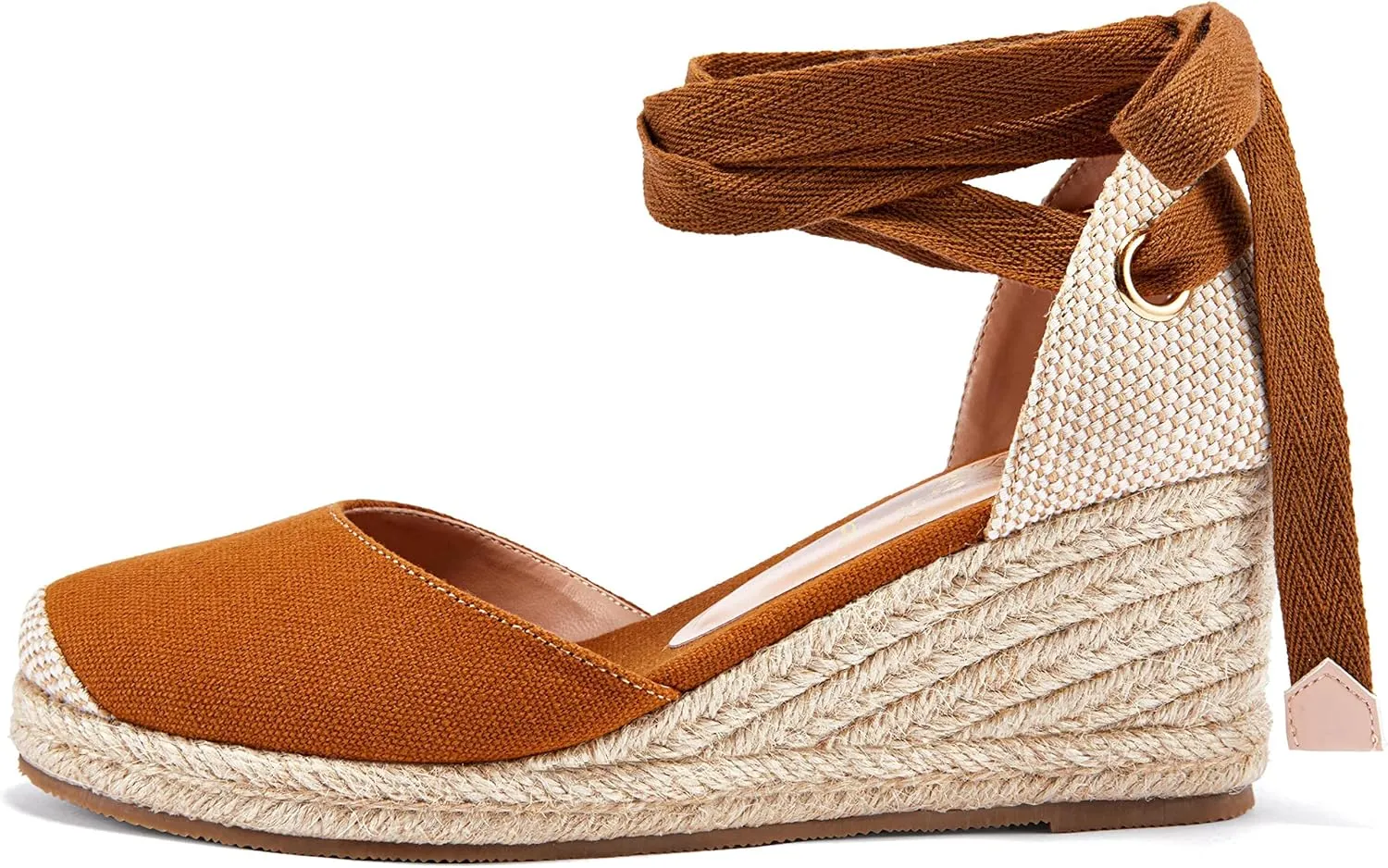 Ruanyu Womens Platform Espadrille Sandals Lace Up Closed Toe Summer Wedge Sandals
