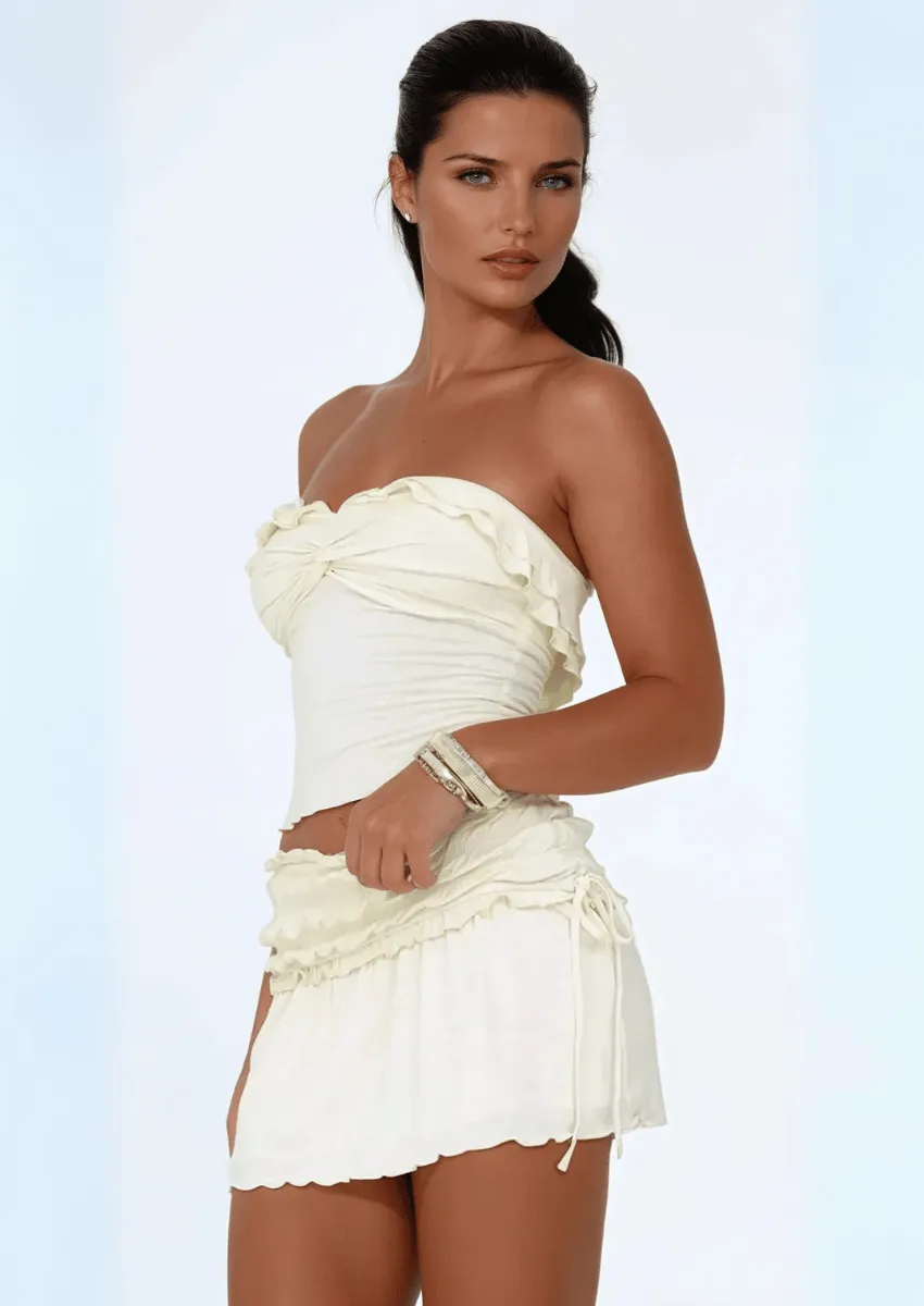 Ruffled Strapless Two-Piece Set