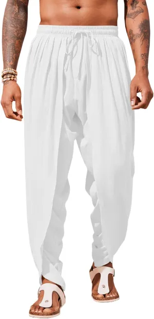 Runcati Mens Linen Harem Pants Casual Elastic Waist Pants Baggy Boho Yoga Hippie Summer Beach Kurta Dhoti Trousers