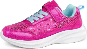 RUNSIDE Toddler Sneakers Girls Sparkle Sequins Walking Shoes, Kids Lightweight Tennis Sneakers with Hook and Loops