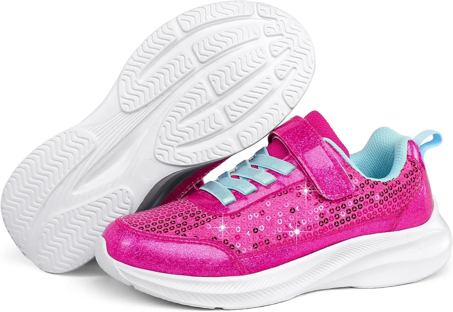RUNSIDE Toddler Sneakers Girls Sparkle Sequins Walking Shoes, Kids Lightweight Tennis Sneakers with Hook and Loops