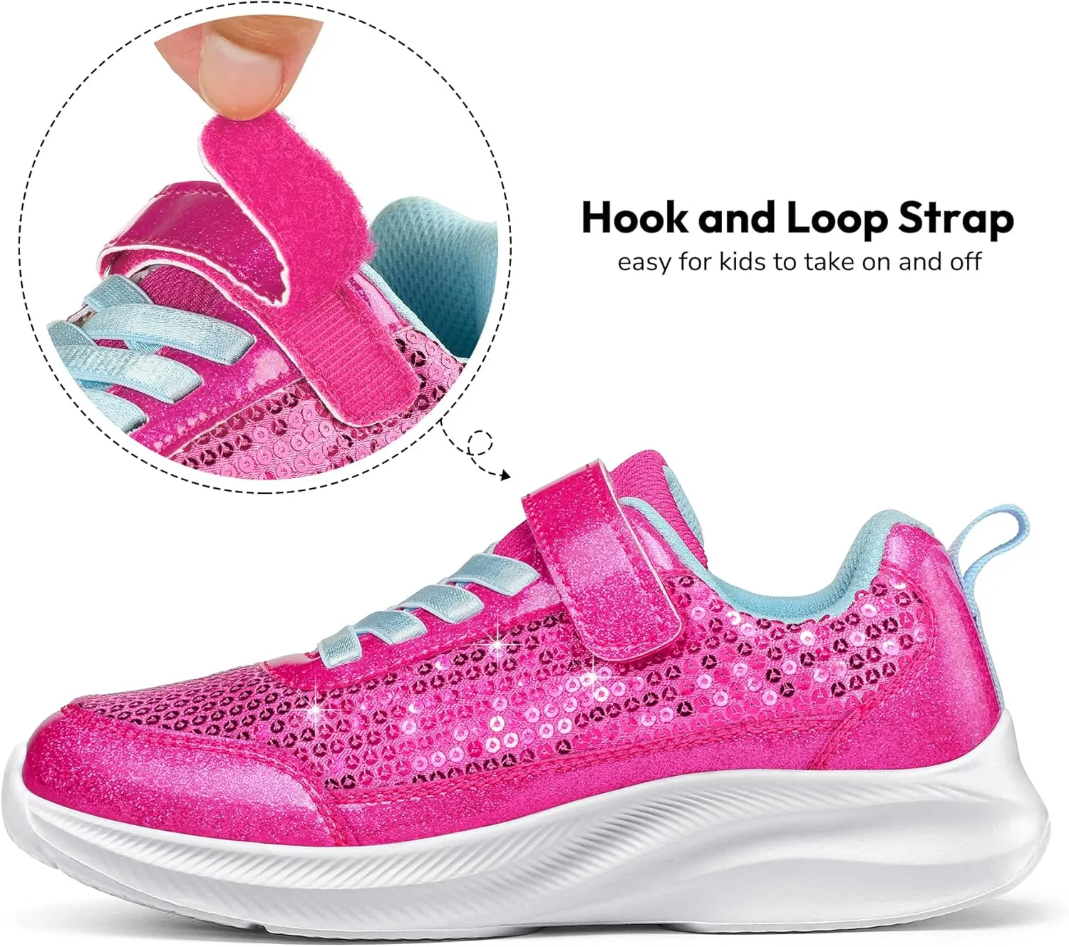 RUNSIDE Toddler Sneakers Girls Sparkle Sequins Walking Shoes, Kids Lightweight Tennis Sneakers with Hook and Loops