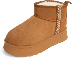 Samilor Platform Mini Boot for Women Short Ankle Boot Warm Fur Fleece Lined Winter Boots with Memory Foam Insole for Outdoor Indoor