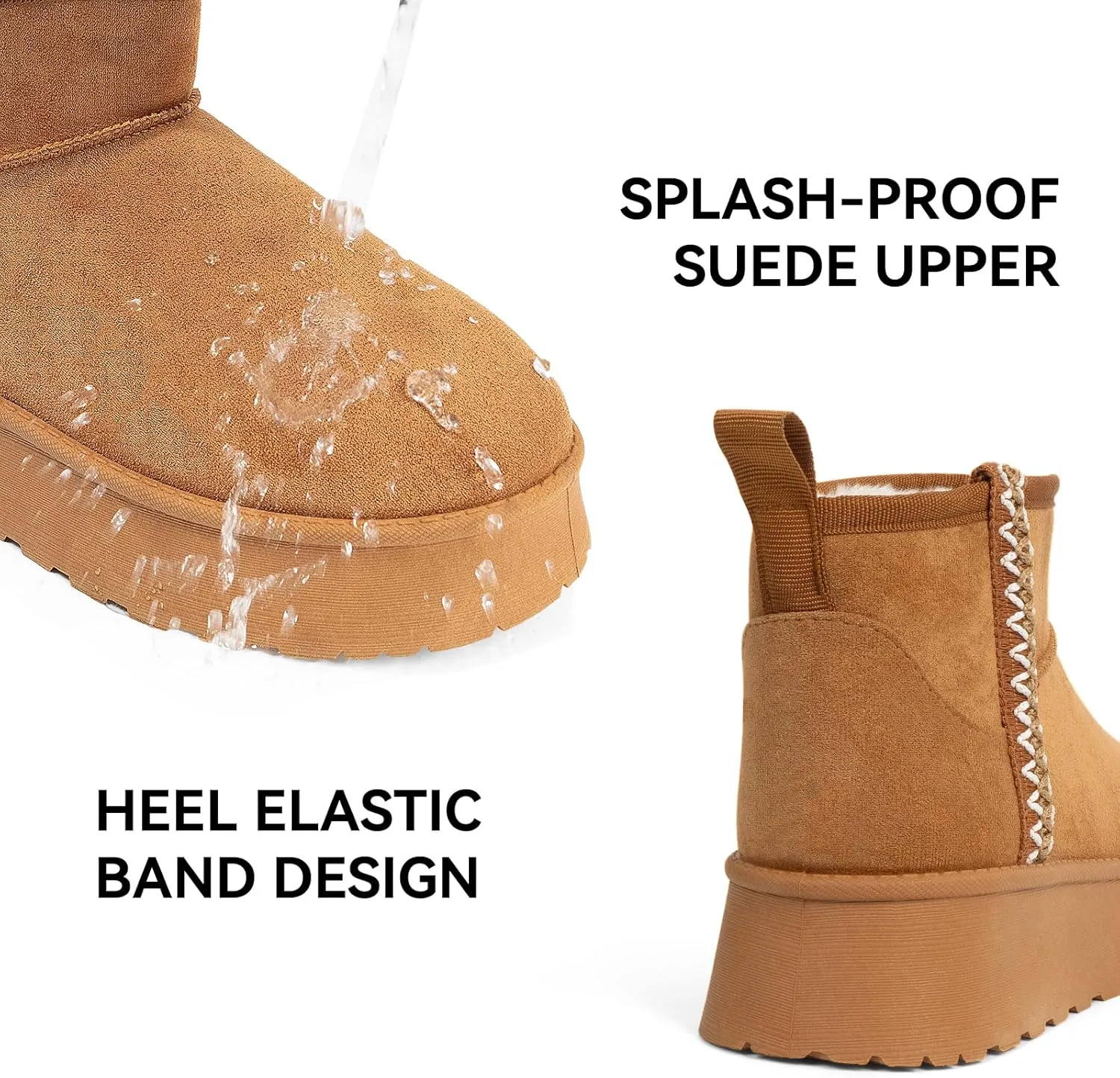 Samilor Platform Mini Boot for Women Short Ankle Boot Warm Fur Fleece Lined Winter Boots with Memory Foam Insole for Outdoor Indoor