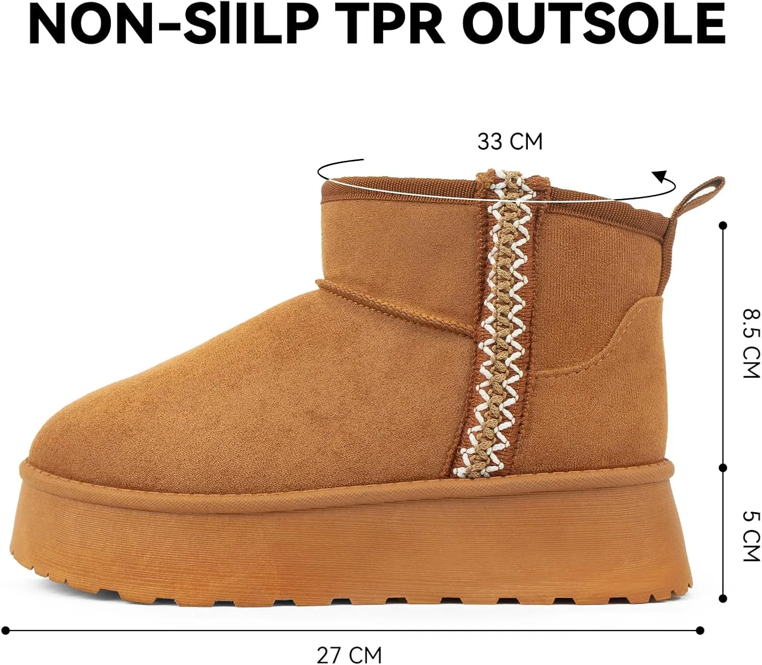 Samilor Platform Mini Boot for Women Short Ankle Boot Warm Fur Fleece Lined Winter Boots with Memory Foam Insole for Outdoor Indoor