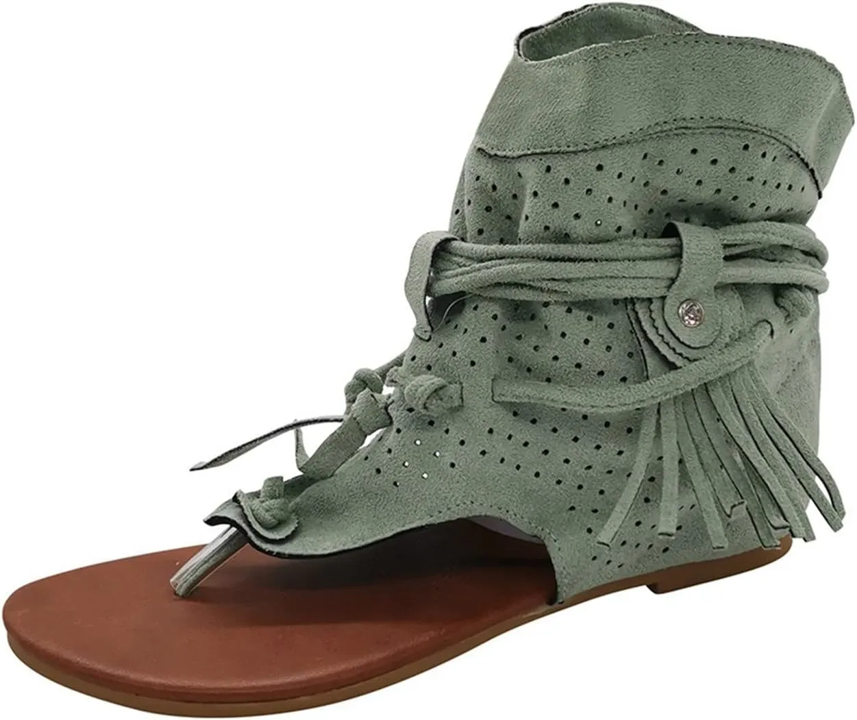 Sandals Women Tassel Ankle Boots, Retro Bohemian Sandals Beach Travel Shoes Clip Toe Flip Flops High Top Flat Casual Dressy Sandals