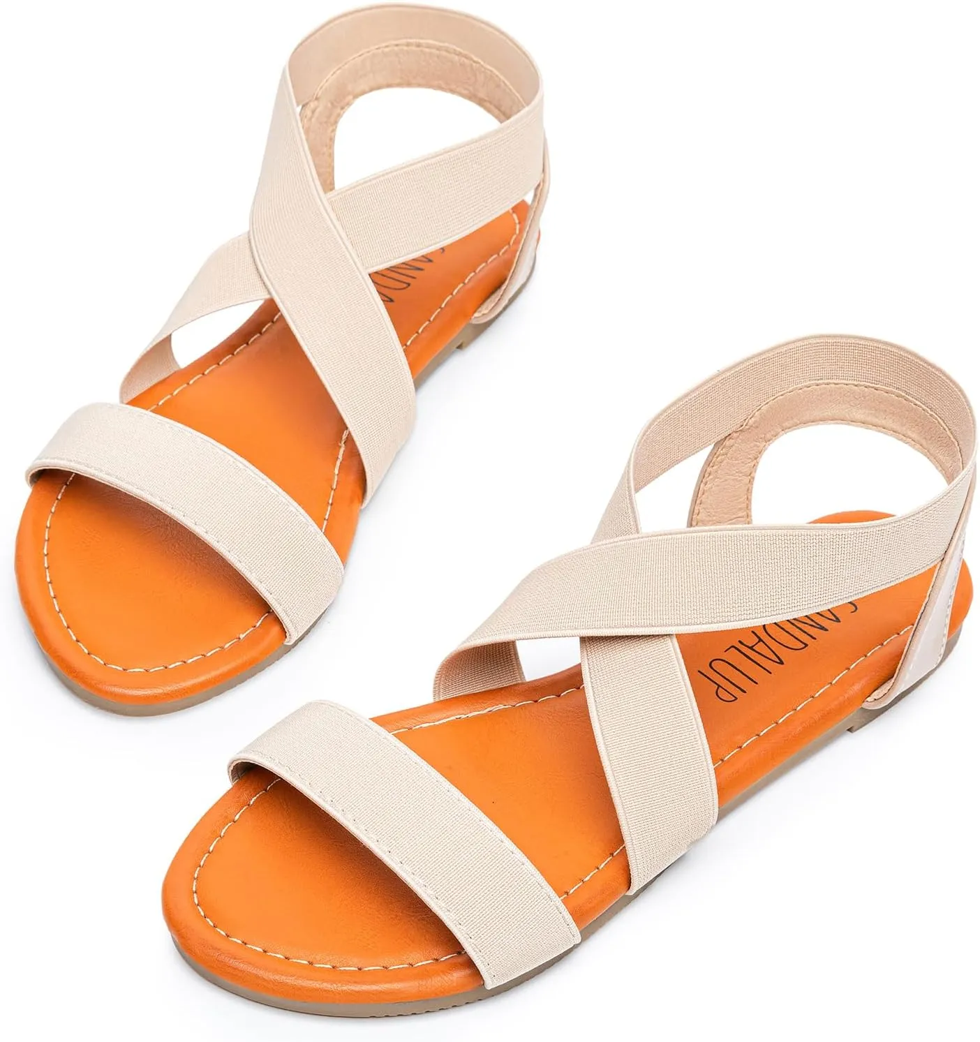 SANDALUP Elastic Ankle Strap Flat Sandals for Women
