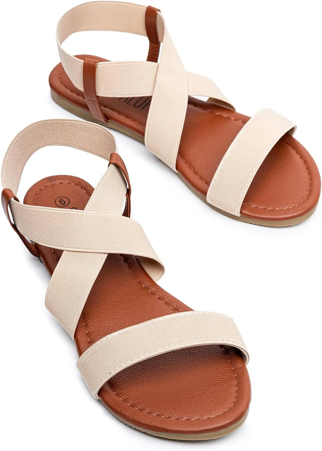 SANDALUP Elastic Ankle Strap Flat Sandals for Women