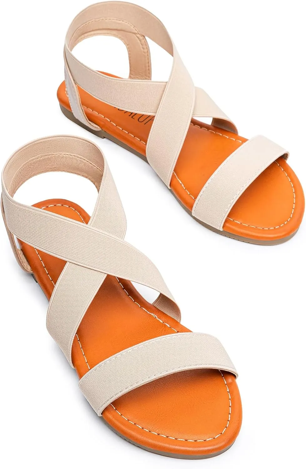 SANDALUP Elastic Ankle Strap Flat Sandals for Women