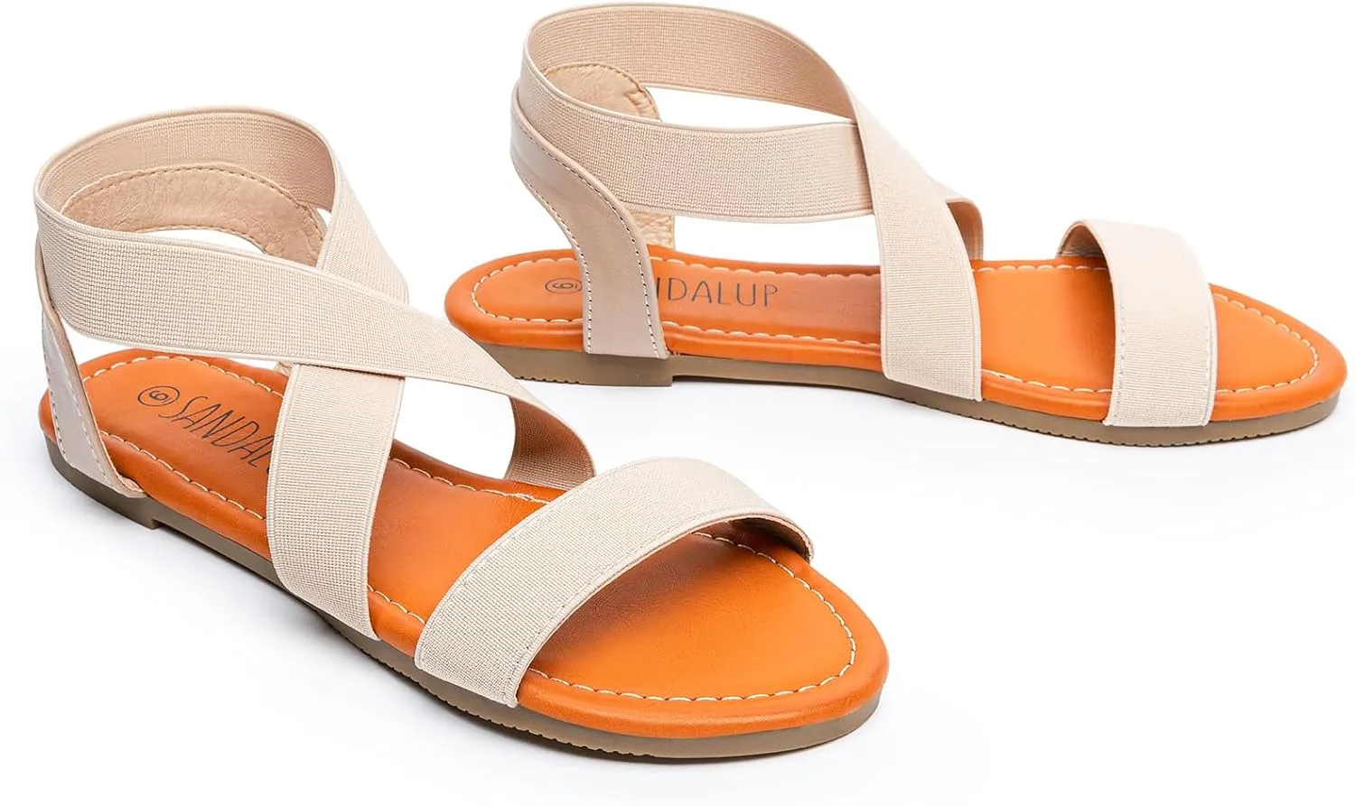 SANDALUP Elastic Ankle Strap Flat Sandals for Women