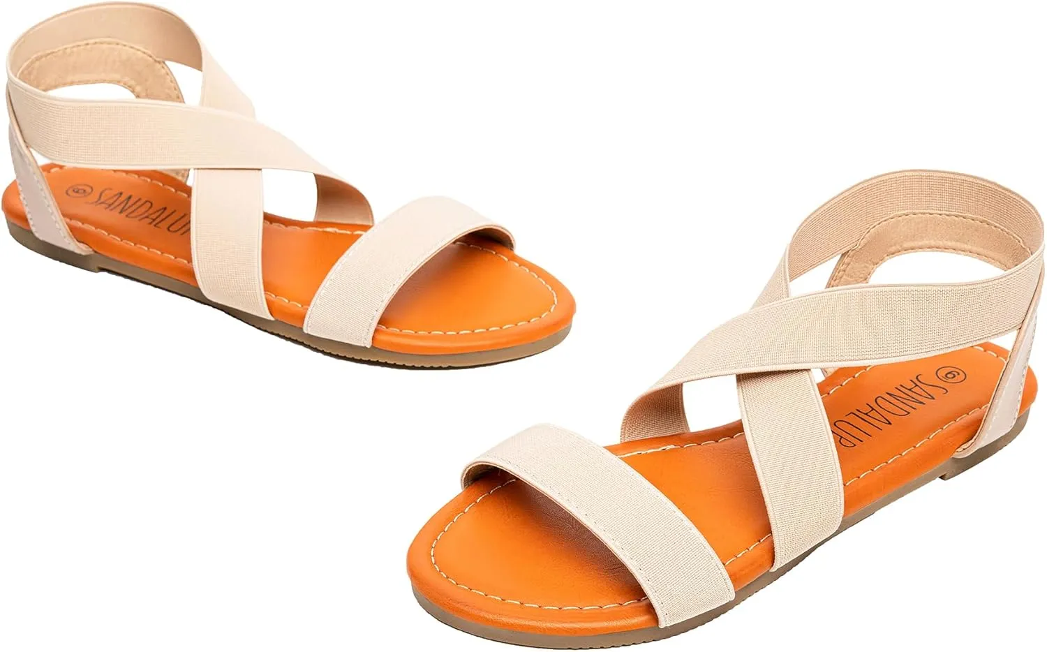 SANDALUP Elastic Ankle Strap Flat Sandals for Women