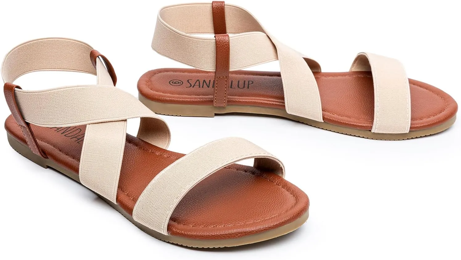 SANDALUP Elastic Ankle Strap Flat Sandals for Women