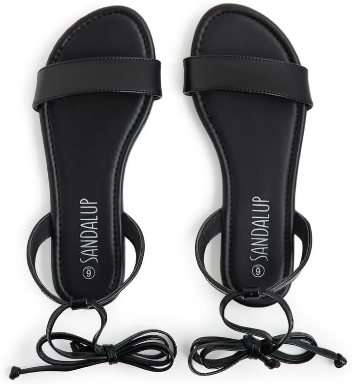 SANDALUP Womens Sandals Dressy Strappy Summer Cute Tie Up Ankle Strap flat sandals for women